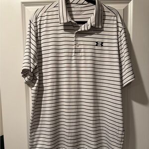 Under Armour Men's Polo Shirt - White with Black Stripes